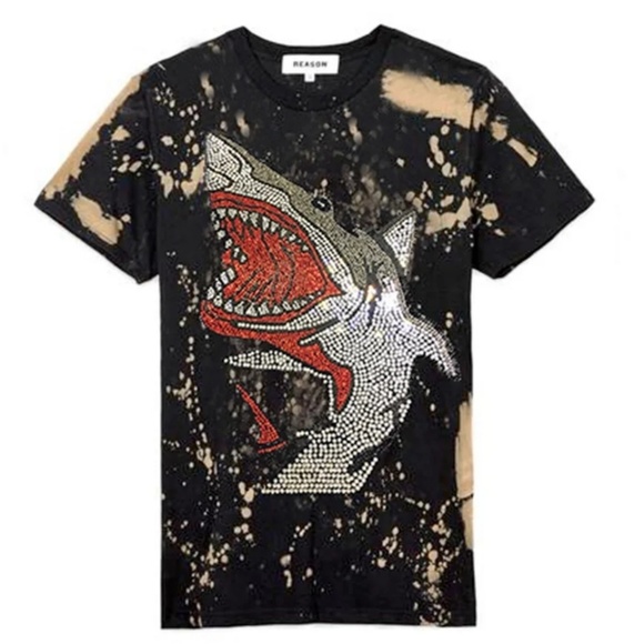 Reason Other - NEW RHINESTONE BLEACHED SHARK TEE L